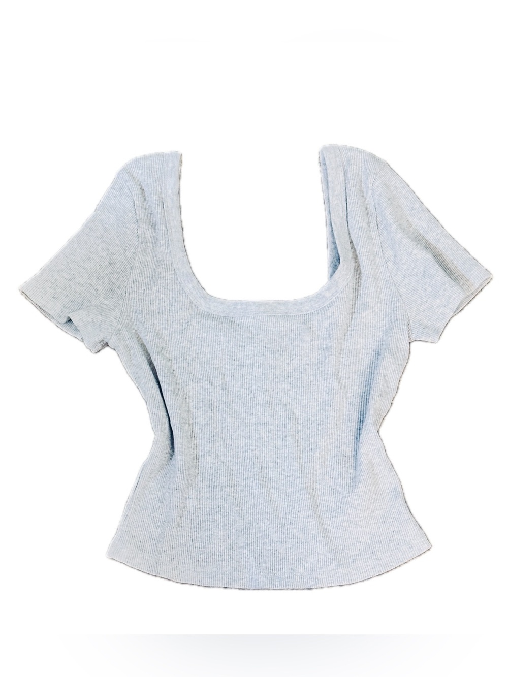 Light Gray Square Neck Ribbed Short Sleeve Top